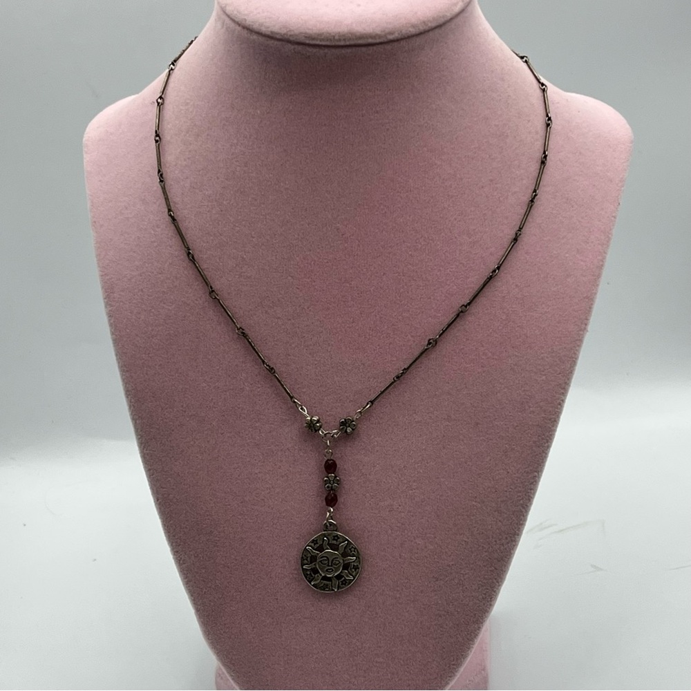 Sun Celtic silver tone red glass  Necklace with Silver Finish